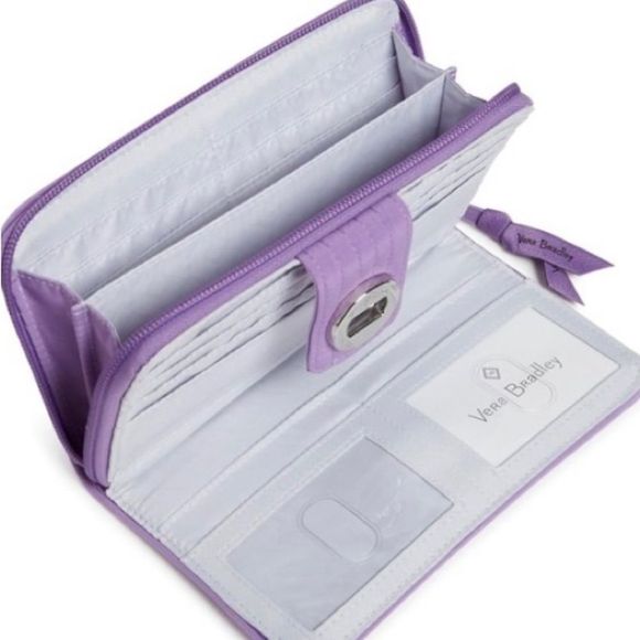 NEW VERA BRADLEY RFID Turn Lock Wallet Mokara Orchid Lavender - Picture 2 of 2